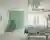 This architectural image showcases a modern hospital room designed for patient care. The room featur