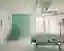 This architectural image showcases a modern hospital room designed for patient care. The room featur