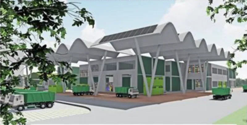 A creative community space constructed from recycled materials, promoting sustainability and public engagement at Swayam