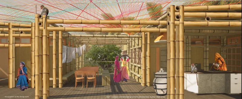 Functional bamboo architecture with a community focus.