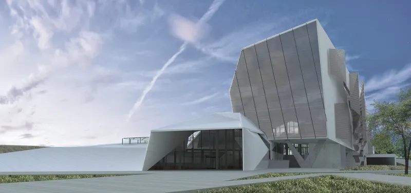 The bold geometric structures and reflective facades highlight the Cultural Center's avant-garde approach to modern architecture.