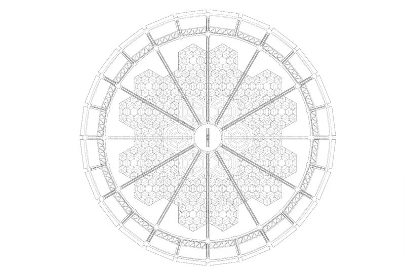 Hexagonal and radial symmetry of the modular ring system for efficient space design.