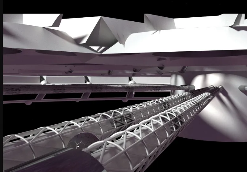 'The rib tunnels facilitate transport and efficient circulation within the space habitat.'