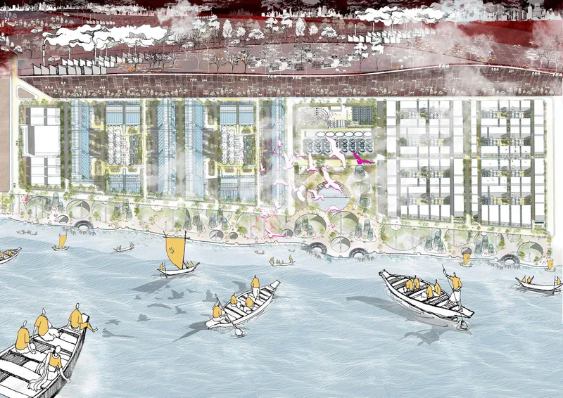 Master plan integrating eco-friendly tannery design with vibrant community spaces and sustainable waterfront development.
