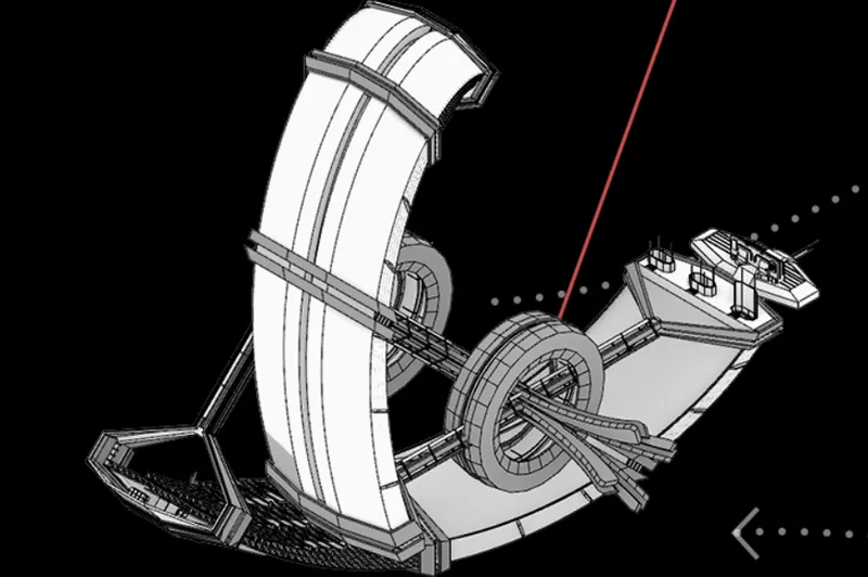 A close-up view of structural rings and connections, showcasing engineering precision and modular design in space architecture.