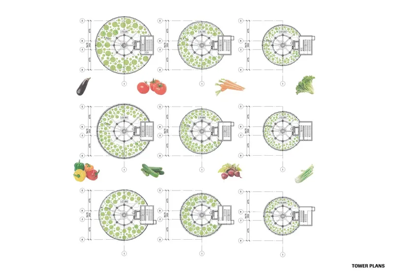 Tower farming Plans: Strategic layouts to maximize vertical farming efficiency and crop yield.