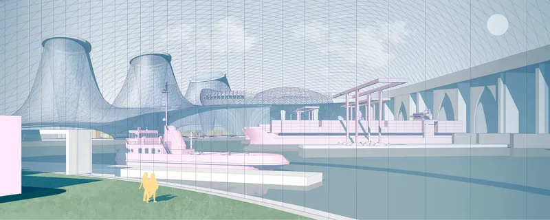 A futuristic design of Port Dikson, showcasing sustainable infrastructure blending seamlessly with the Arctic environment.