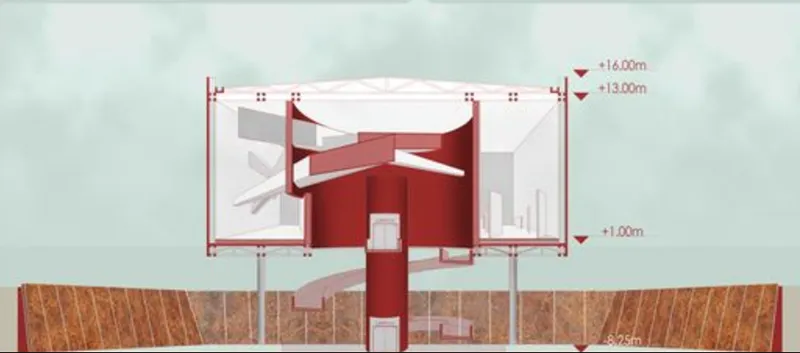 Sectional elevation of the Remember Bhopal Memorial museum.