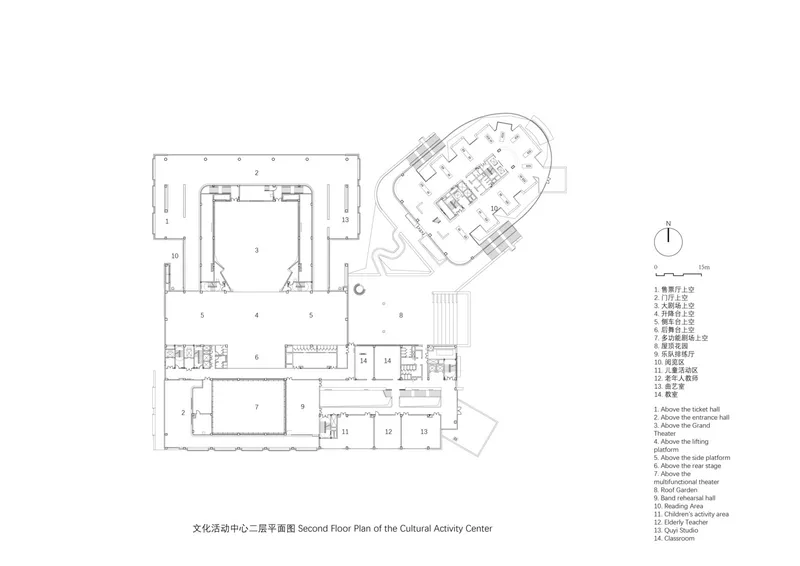 Physical model: aerial view of both buildings, outdoor track, park, and surrounding context