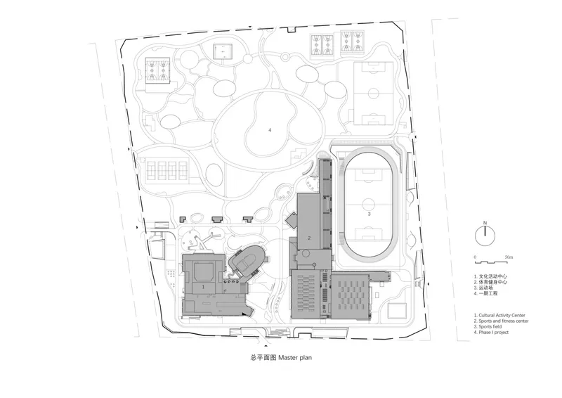Underground floor plan: sports centre with skating rink, badminton court, training pool, standard pool