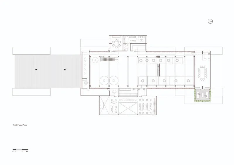 First floor plan drawing showing central corridor flanked by repetitive room modules