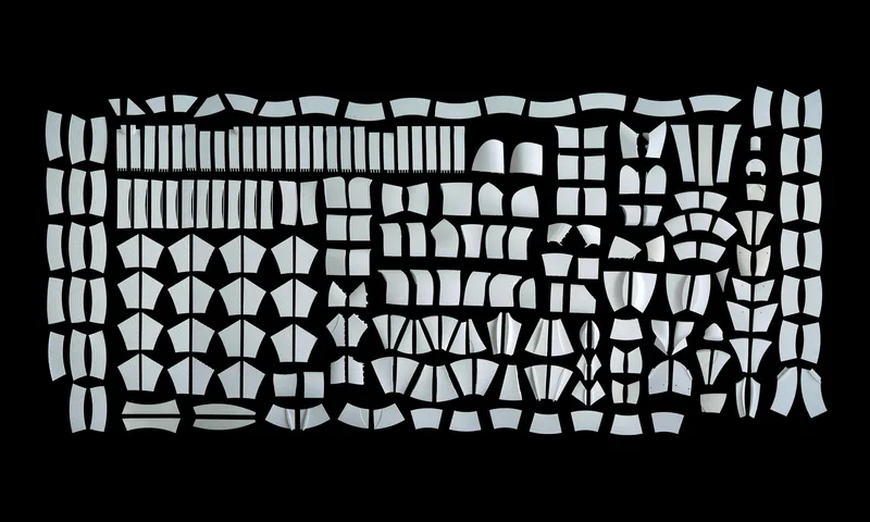 Diagram showing the geometric panel divisions of a curving shell roof surface