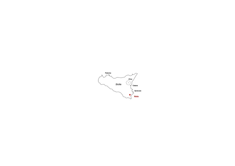 Location map drawing showing a regional outline with labeled towns and one marked site point