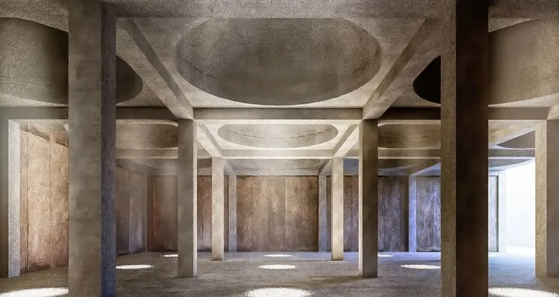 The interior of the Museum of Memory, showcasing its structural elegance with circular ceiling designs and soft light diffusion.