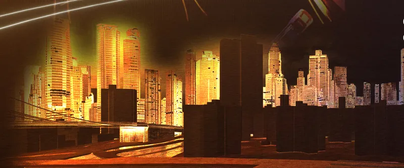 Interior gallery space displaying illuminated city model visible through darkened interior volumes