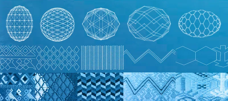 Diagram showing five geometric sphere variations with tessellated patterns and corresponding surface texture studies below