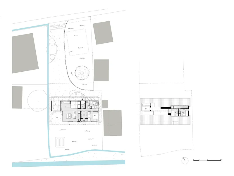 Site and floor plans: ground-floor layout with living, kitchen, tatami, bedrooms, engawa; upper loft plan at right