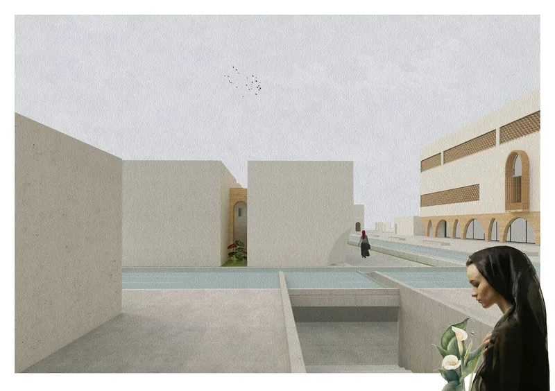 Serene pathways and reflective spaces: merging minimalism with cultural essence to create a sustainable and harmonious environment.