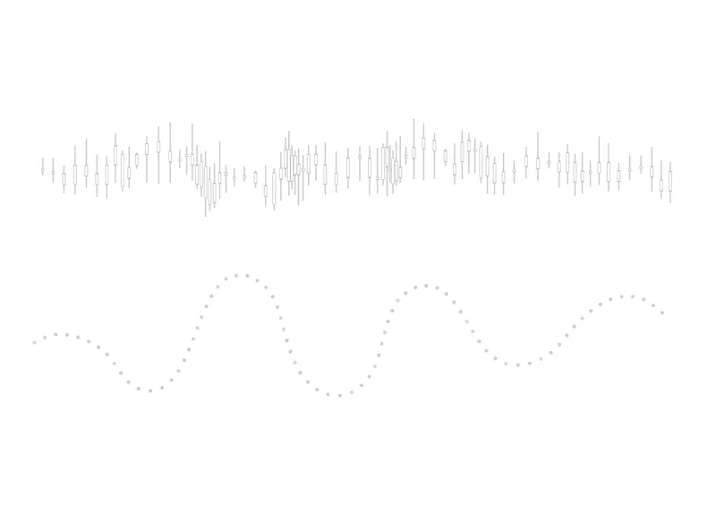 Diagram comparing a jagged sound wave pattern above a smooth sine wave rendered in dots