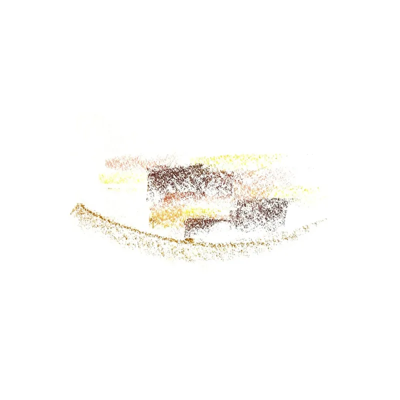Concept sketch: crayon drawing of the bowl-shaped interior form in brown and yellow tones