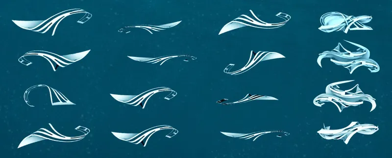Series of conceptual sketches exploring various curved and ribbon-like form variations