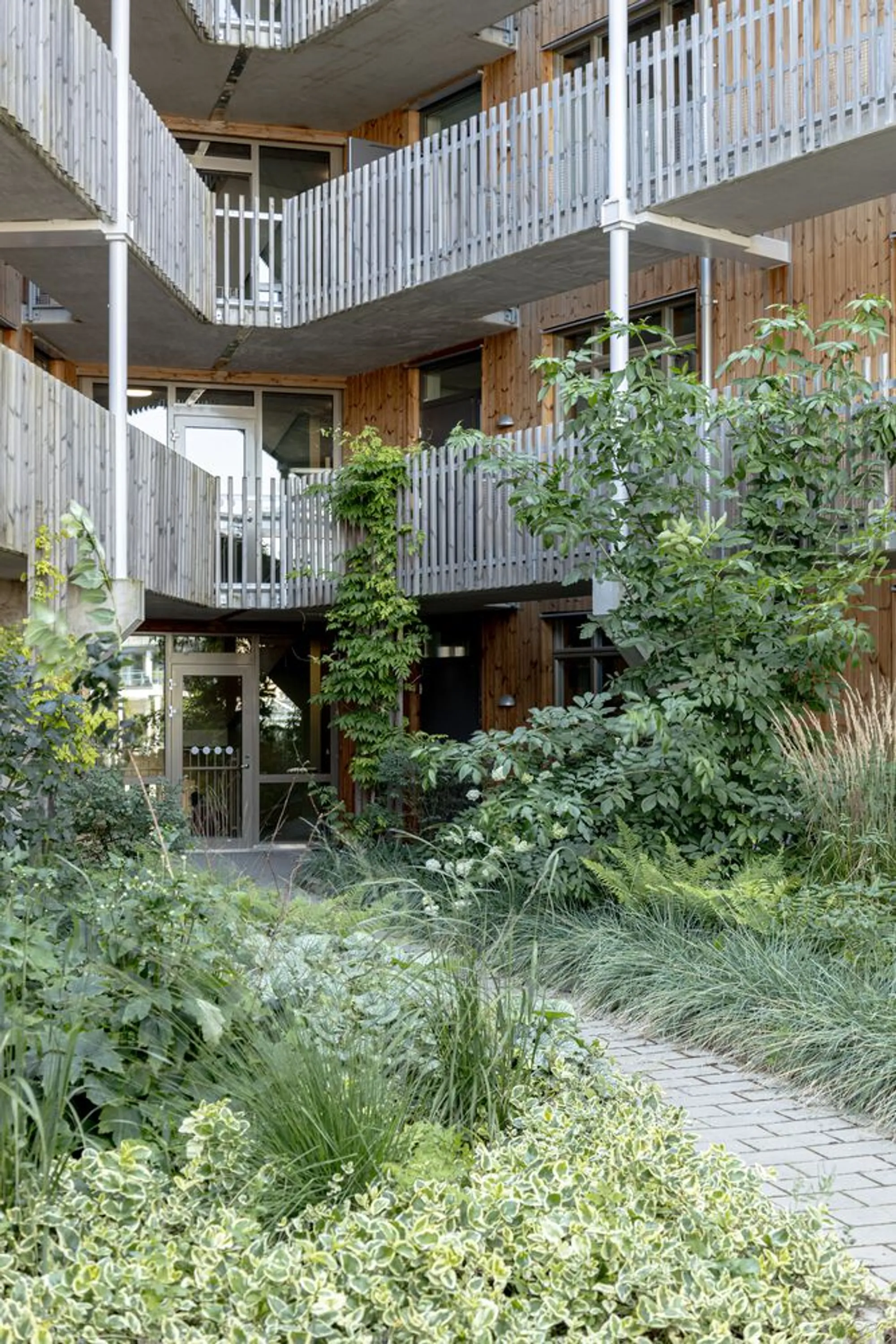 STADSTUDIO Wraps a Swedish Apartment Block in Timber, Concrete, and Dense Courtyard Gardens