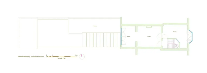Floor plan drawing depicting the existing condition with a grid of parking stalls and side rooms