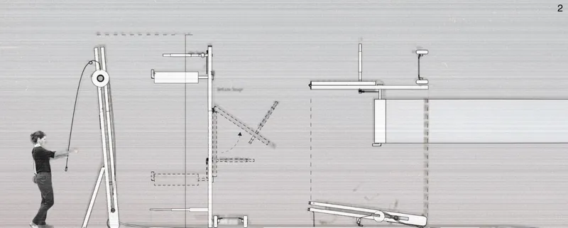 Elevation drawing showing scaled drafting tools and technical details with a figure for reference