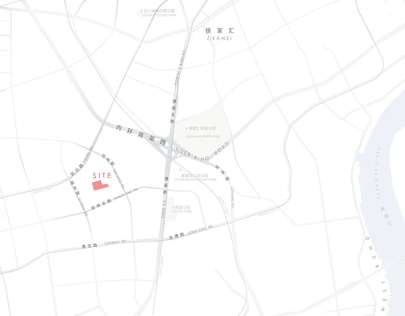 Site location map showing street grid with the project site highlighted in red