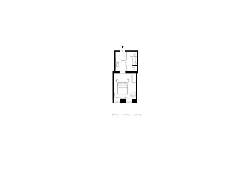 Floor plan drawing depicting a bedroom suite with ensuite bathroom and walk-in closet