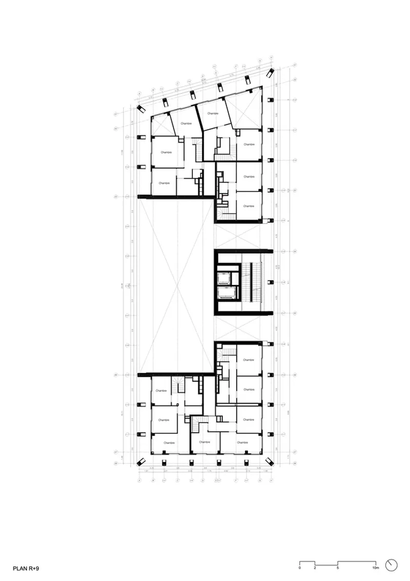 Floor plan drawing showing residential units with diagonal bracing elements indicated in the upper portion