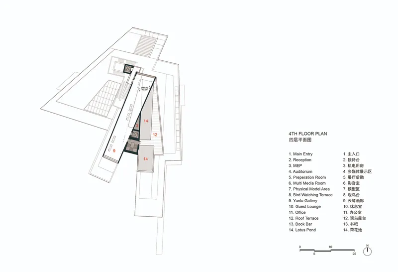 Fourth floor plan drawing showing the topmost level with offices and a multimedia room