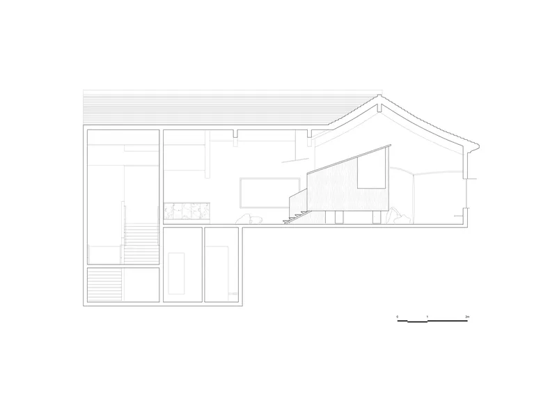 Section drawing showing the relationship between new insertion and existing pitched roof structure