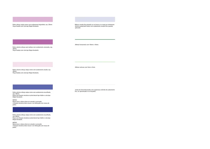 Material legend showing five color-coded bands with corresponding pink, purple, and blue finish specifications