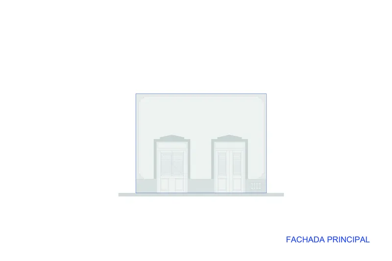 Principal facade elevation drawing showing two symmetrical arched doorways