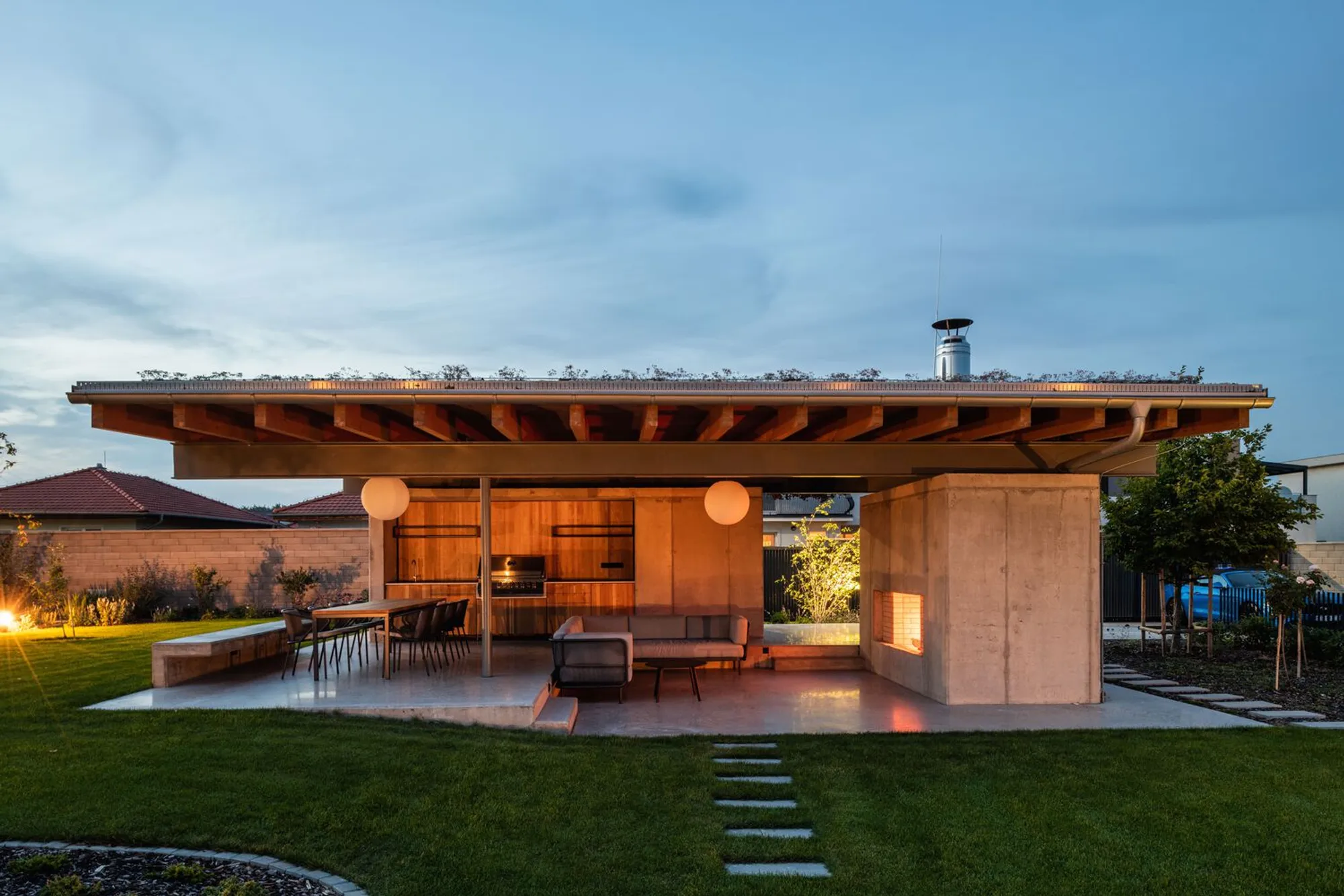 Coolstock Builds a Layered Garden Pavilion from Concrete, Steel, and Wood in Slovakia