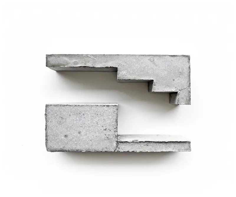 Two interlocking concrete components displaying the stepped joint detail of the assembly system