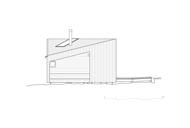 Elevation drawing of the rear facade with chimney and extended platform