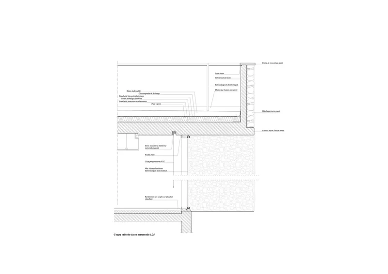 Construction detail section showing thermal insulation and concrete foundation assembly at building perimeter