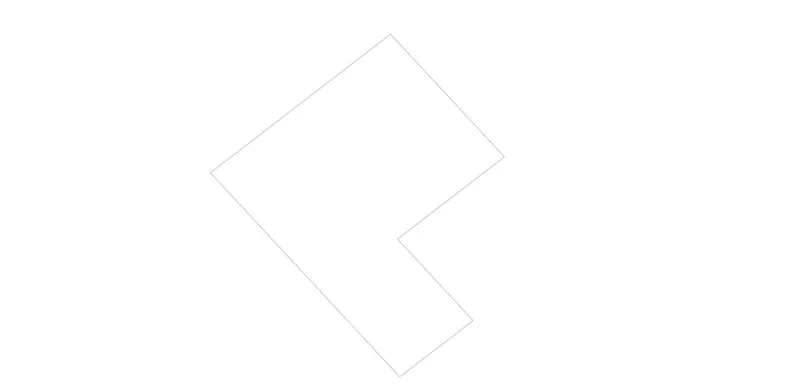 Site plan drawing showing two rectangular volumes positioned at an angle to each other