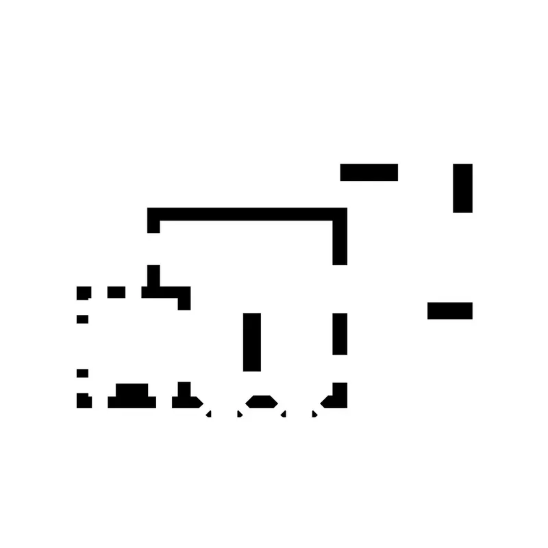 Site plan drawing showing building footprints and surrounding structures in solid black