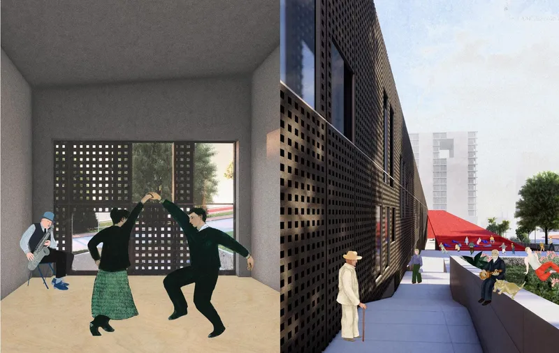 Tango dancers enliven a modern, architecturally unique space.