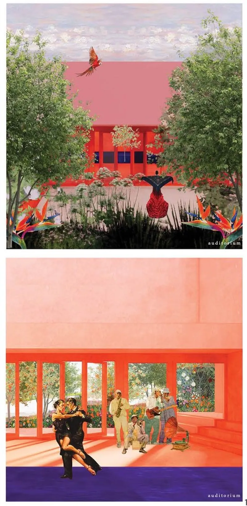 Lively dance meets tranquil gardens in a colorful architectural setting.