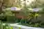 This architectural image showcases a modern tropical residence with a focus on blending indoor and o