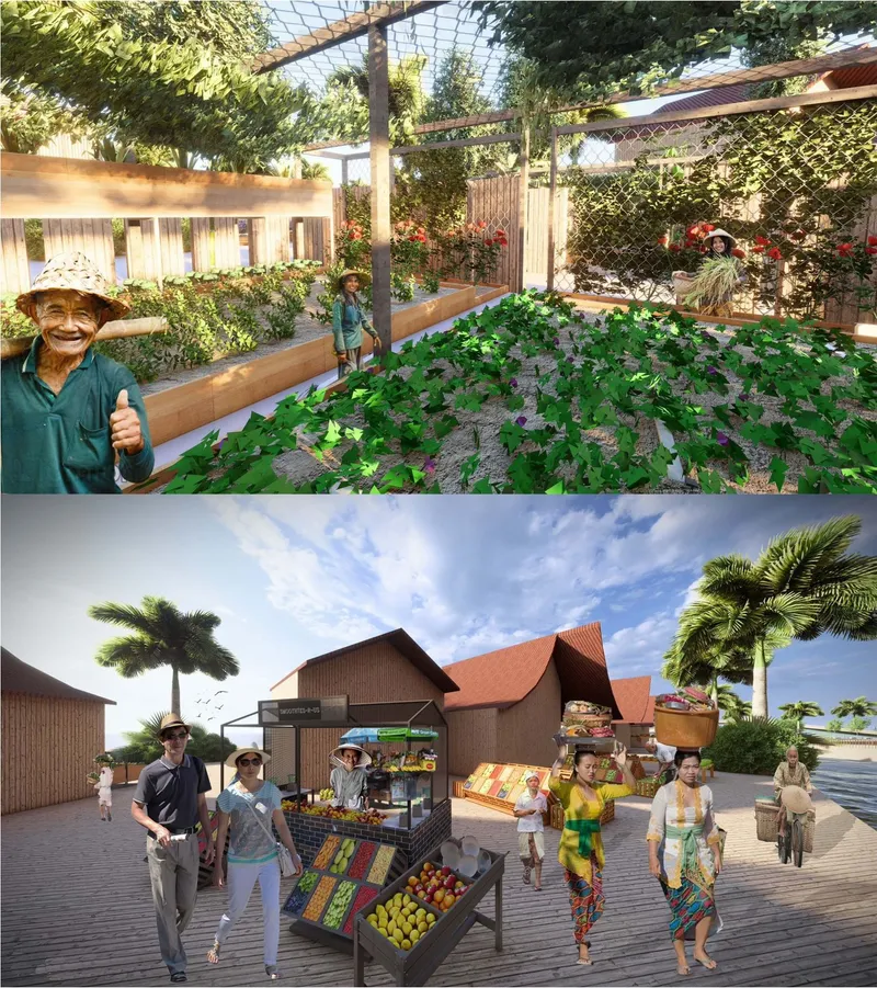 Urban farms and vibrant local markets fostering community spirit.