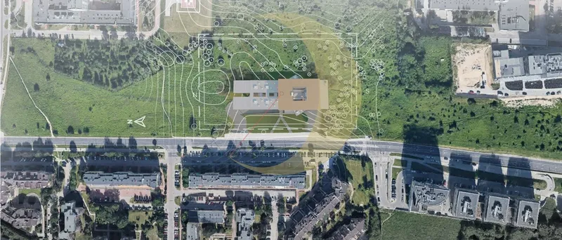 Blueprints overlay nature: Future Solaris Library at Lublin’s heart.