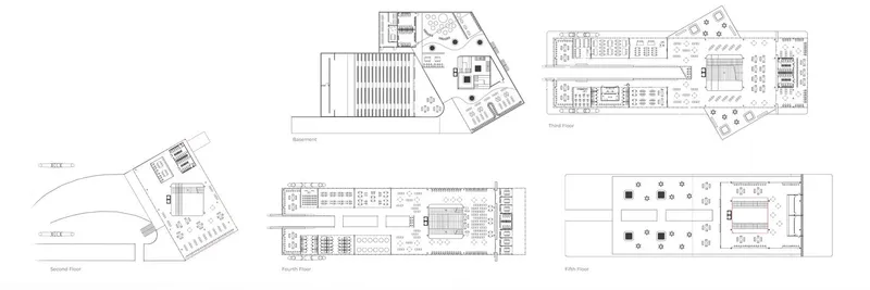 Detailed architectural plans for the multi-level Solaris Library.