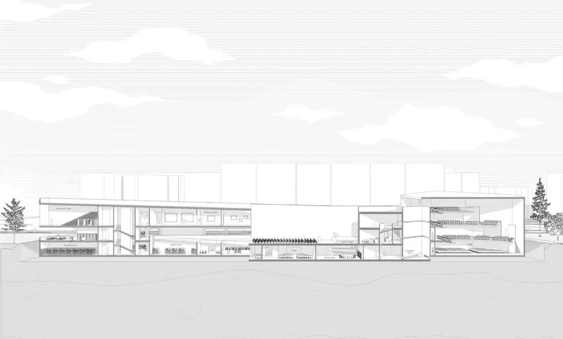Cross-sectional view revealing layered architectural complexity.