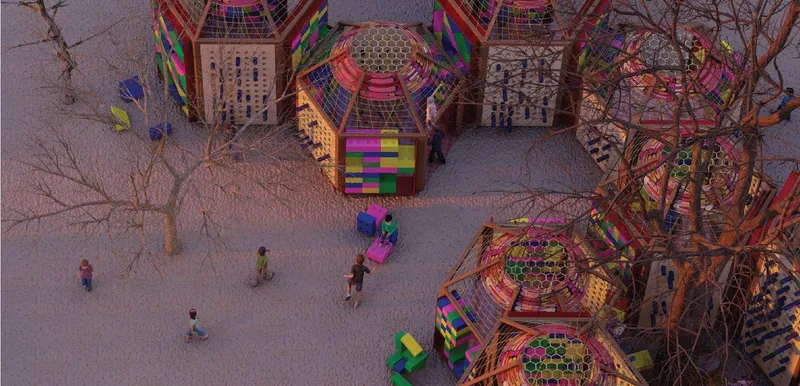 Children playing and exploring in Boma Bliss modules.