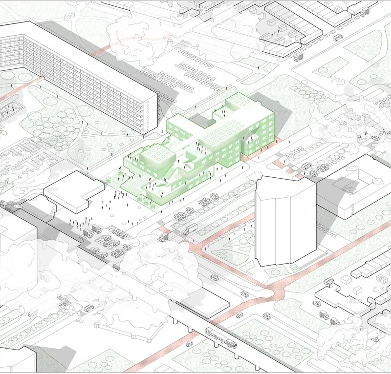Integration of student housing with public spaces.